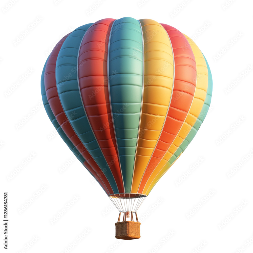 Naklejka premium A Fluffy 3D Cartoon Hot Air Balloon with Glowing Colors Isolated on Transparent Background