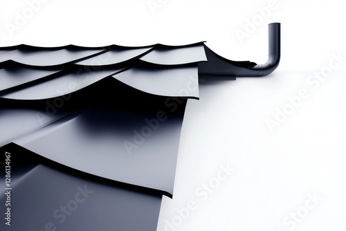 A close-up of the new house's roof structure, featuring metal tile sheets