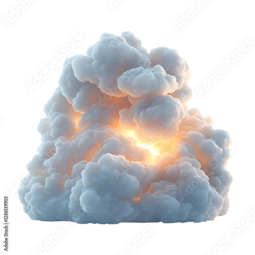 A Fluffy 3D Cartoon Cloud with Glowing Silver Lining Isolated on Transparent Background