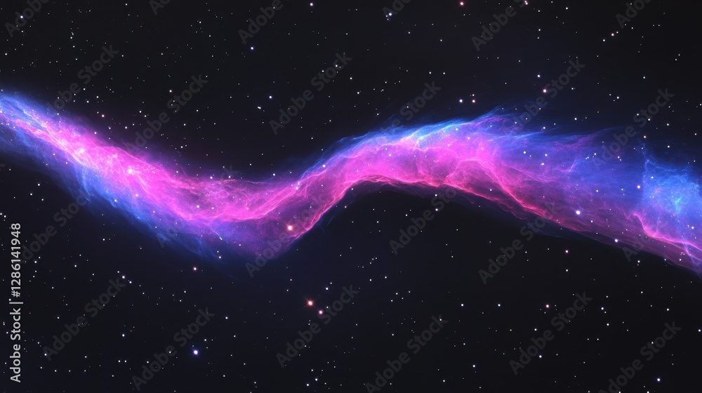 Obraz premium A deep-space aurora of vibrant pink and blue nebula waves stretches across the galaxy
