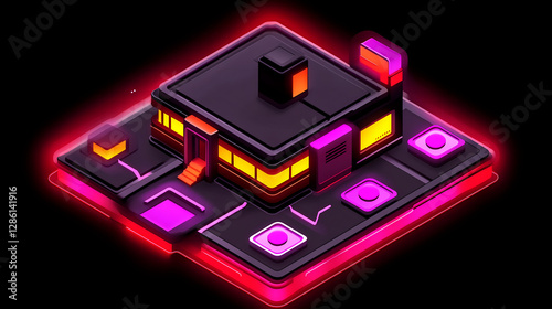 Wallpaper Mural Futuristic neon building concept virtual environment digital art design urban landscape isometric view Torontodigital.ca