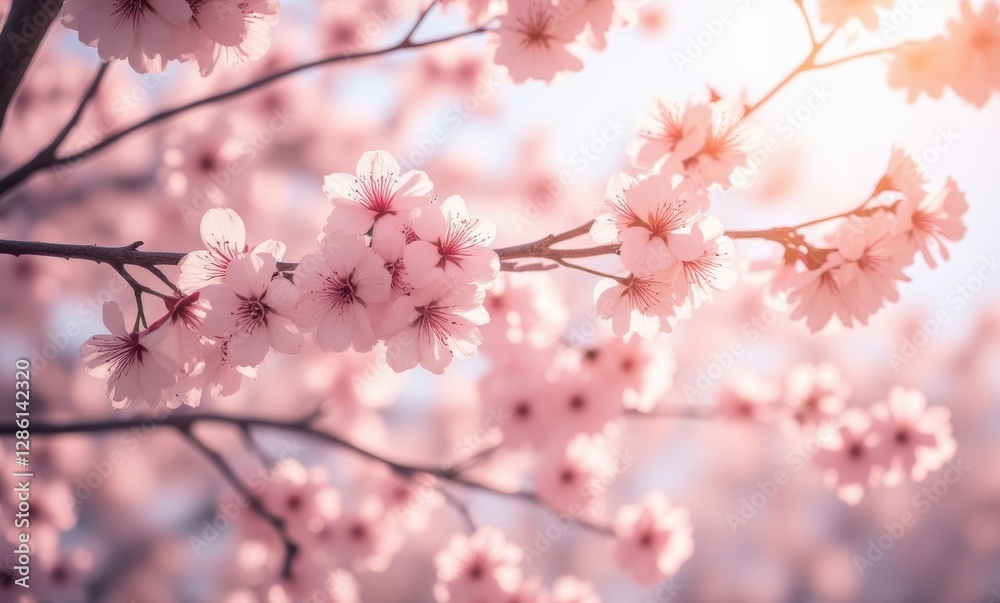 Soft pink cherry blossoms in bloom Soft pink cherry blossoms in bloom