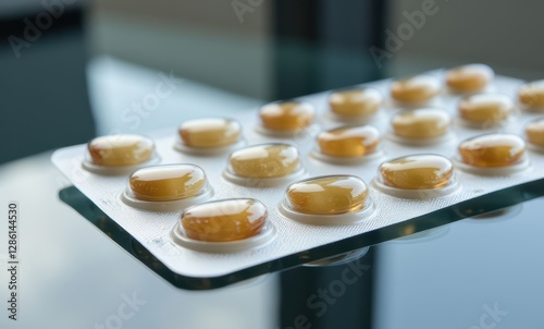 Close-up of yellow gelatin capsules photo