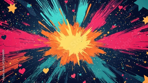 Vibrant Comic Style Explosion with Colorful Background and Dynamic Elements for Creative Projects