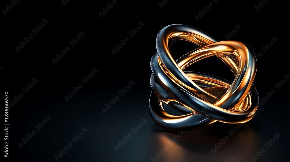Interlocking Metal Rings: A 3D Render in Dark Ambiance AI Generated Interlocking Metal Rings: A 3D Render in Dark Ambiance AI Generated