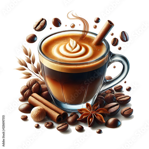 Glass cup of espresso coffee isolated on white background