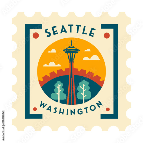 Seattle vintage travel stamp