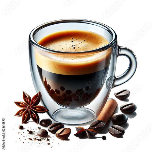 Glass cup of espresso coffee isolated on white background