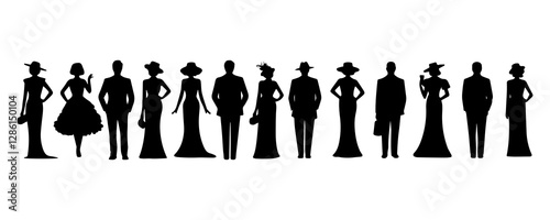 People silhouette. Group of standing business people silhouette.