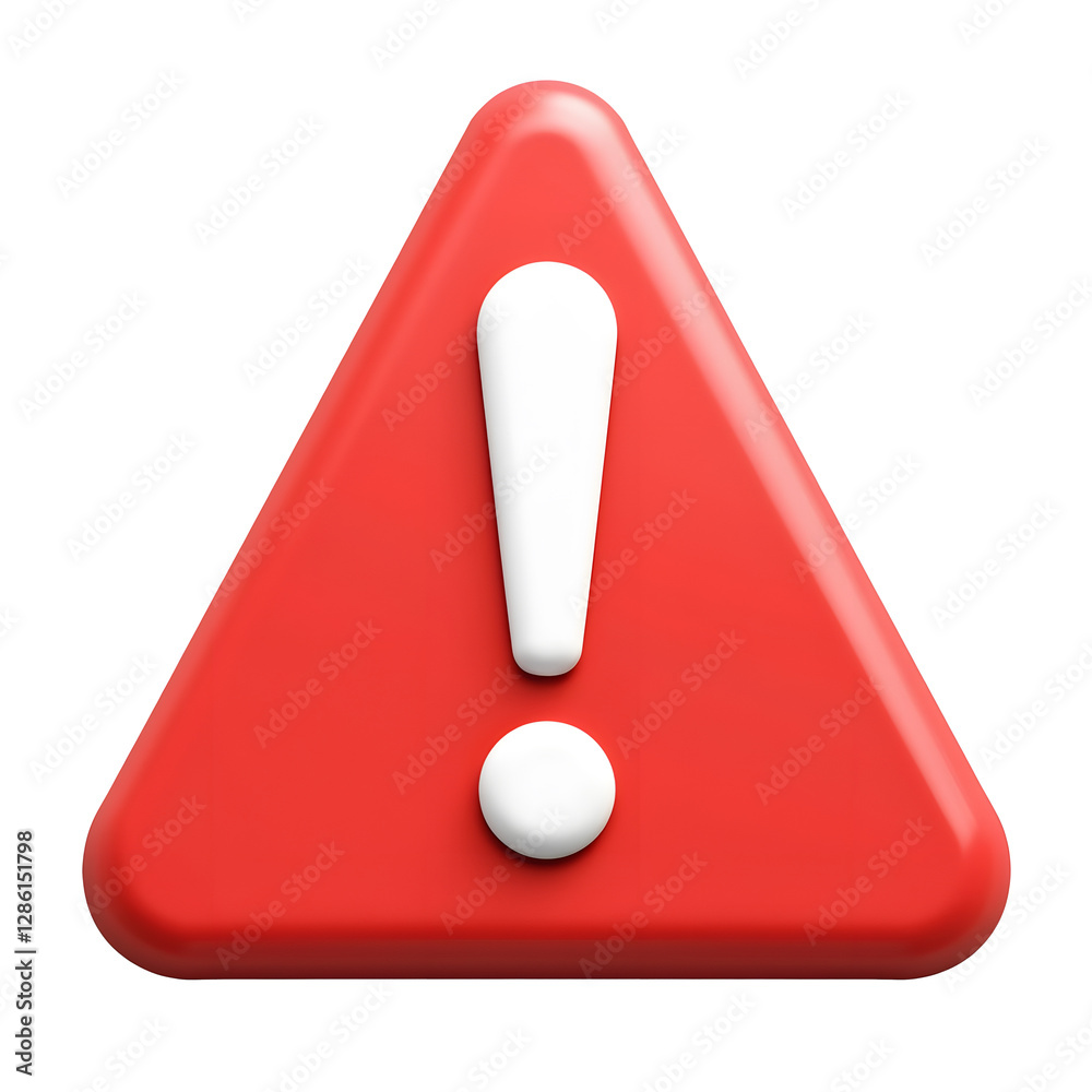 Warning sign PNG icon 3d isolated transparent background alert danger caution symbol safety hazard security exclamation triangle clipping path. Notification attention critical problem alarm message.