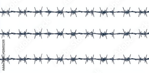 A pattern of barbed wire silhouettes in a seamless design. A modern backdrop of a black steel wire barb fence, representing safety, peril, or security.