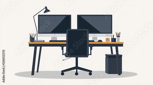 A desk setup featuring two monitors and a computer for multitasking and productivity