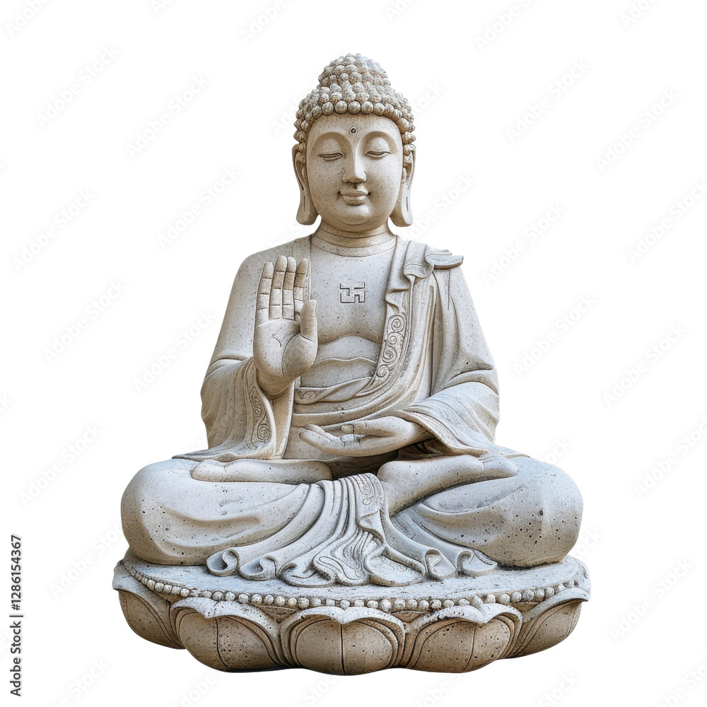 Fototapeta premium serene stone Buddha statue in meditative pose, symbolizing peace and tranquility. intricate details highlight craftsmanship and spirituality