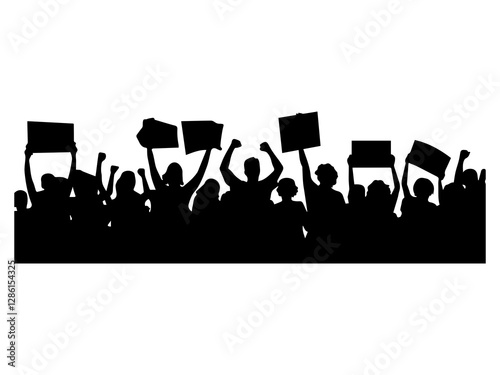 Protesting people silhouette. Group of people protesting with signs.