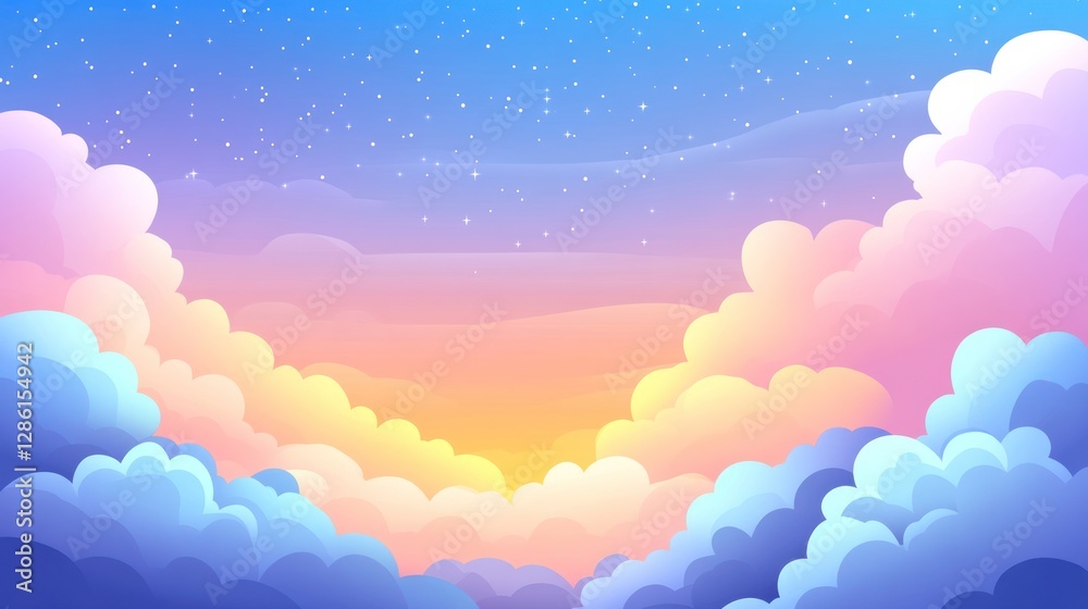 Dreamy Sky Above Clouds with Stars and Soft Sunrise Colors Dreamy Sky Above Clouds with Stars and Soft Sunrise Colors