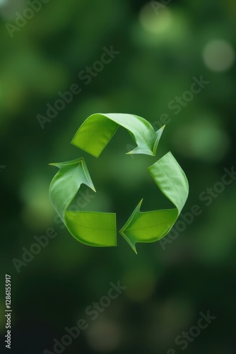 Leafy recycle symbol against green background. Symbolizing sustainability, eco-consciousness, and renewal.