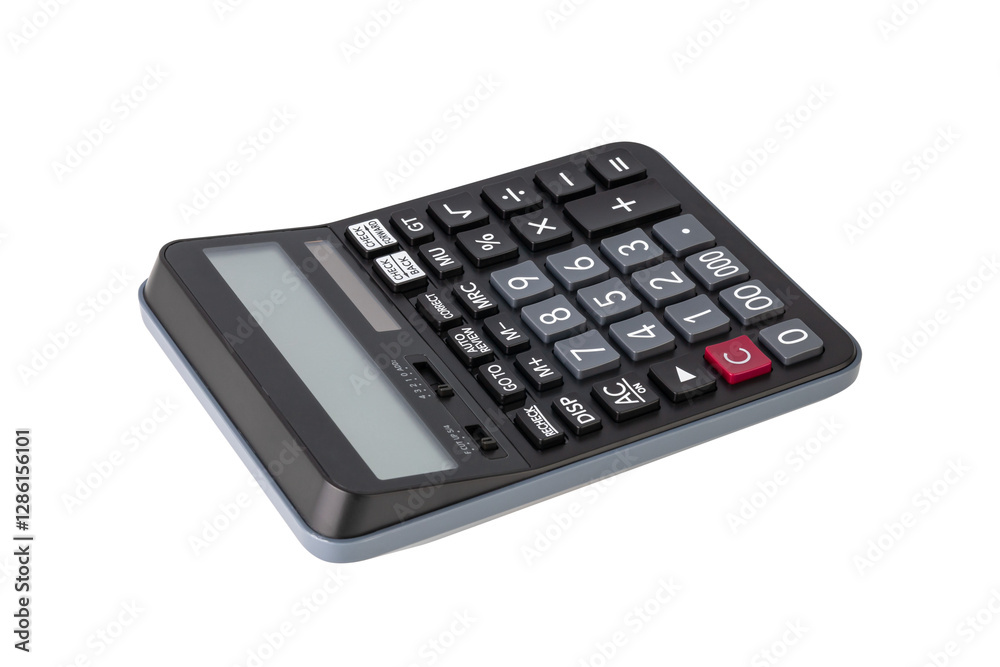 Closeup of single black digital calculator isolated on white background with clipping path. Closeup of single black digital calculator isolated on white background with clipping path.