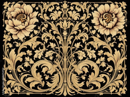 Elegant Floral Ornamental Design with Symmetrical Patterns"