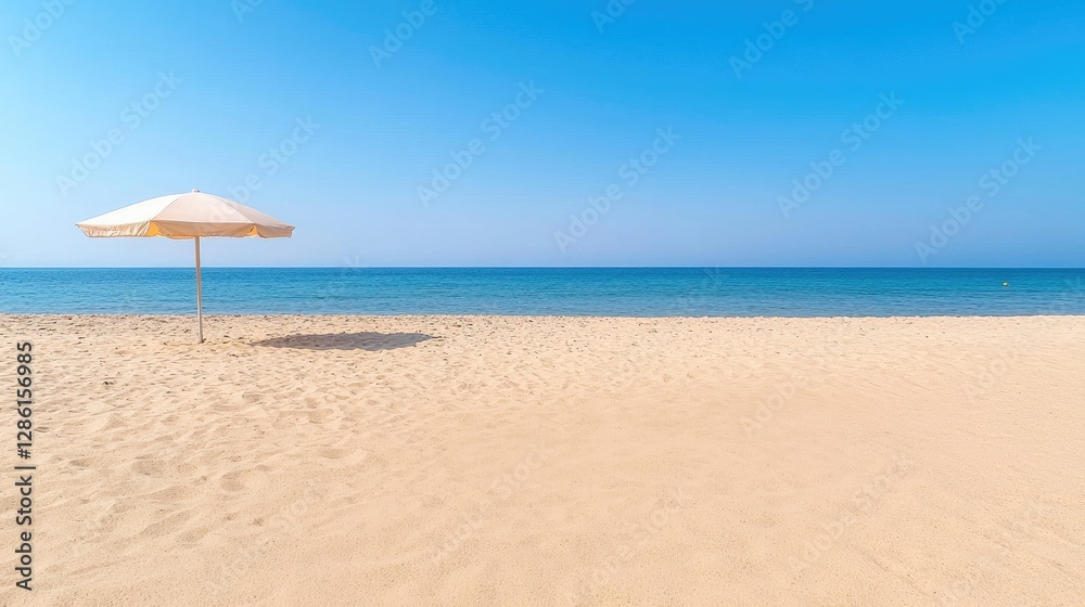 Empty Beach Under Sunny Sky with Umbrella Empty Beach Under Sunny Sky with Umbrella
