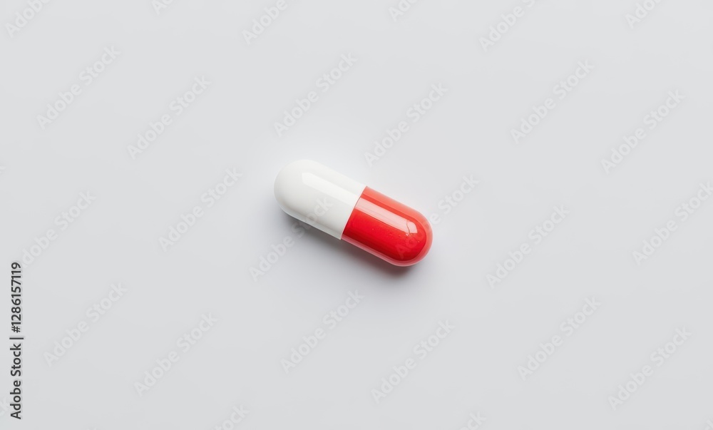 Red and white capsule on surface Red and white capsule on surface