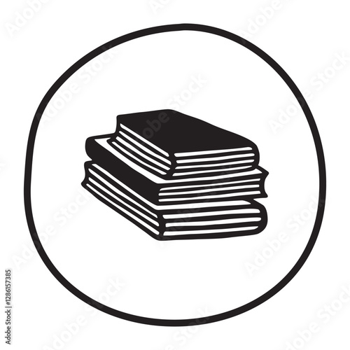 Doodle pile of books icon hand drawn with black line in freehand style. Vector illustration isolated on white background