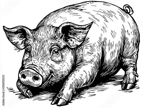 Wallpaper Mural Mythical Pig Outline Sketch: Versatile Monochrome Art for Creative Projects, Fantasy Prints, and Decor with Transparent Background Torontodigital.ca