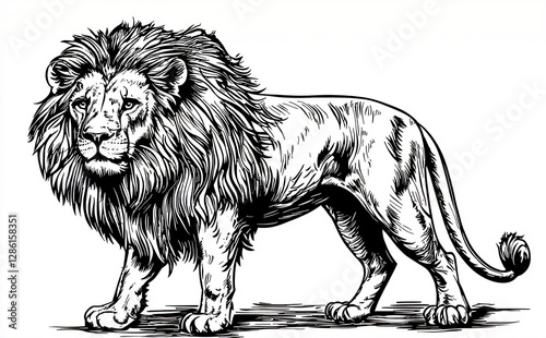  Regal Isolated Lion Sketch: High-Quality Monochrome Artwork with White Background for Wildlife Art and Decor photo