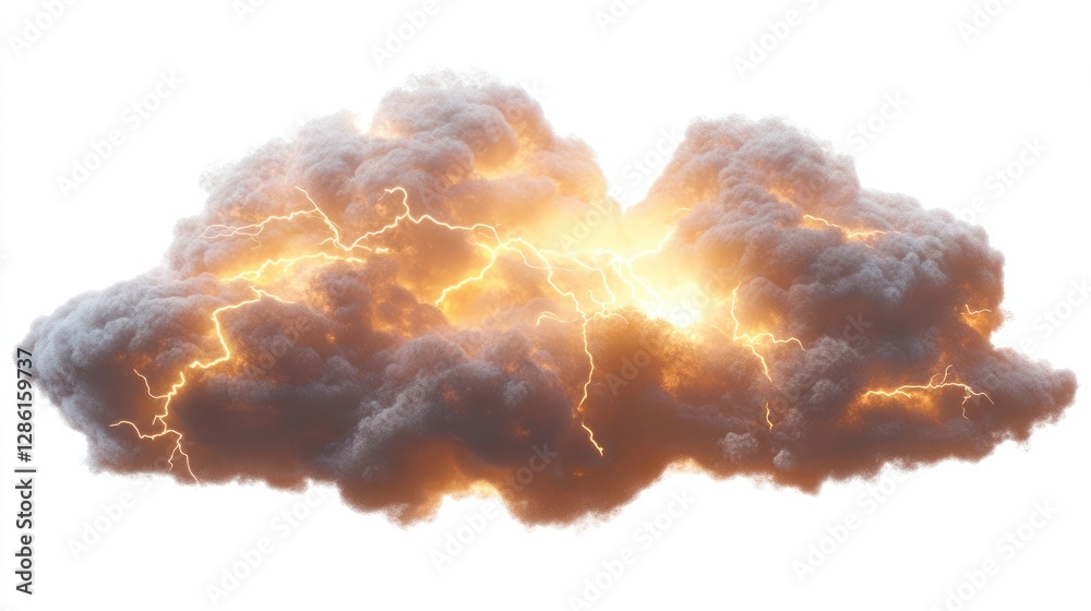 Obraz premium Clouds with lightning, isolated on a white background