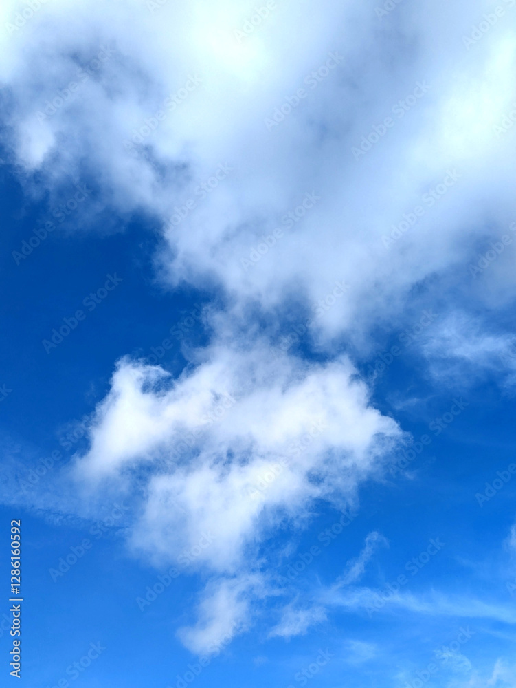 Bright Blue Sky and White Fluffy Clouds Whispy Skyline Bright Blue Sky and White Fluffy Clouds Whispy Skyline