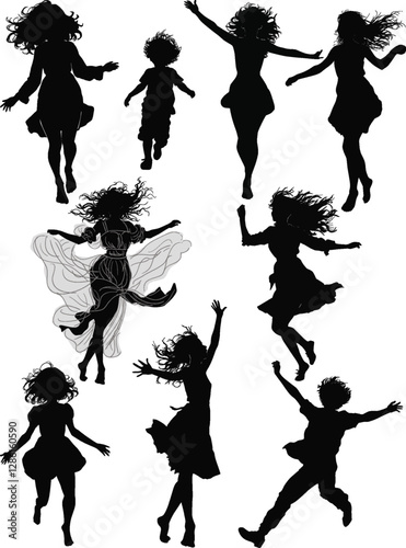 nine child silhouettes collection isolated on white