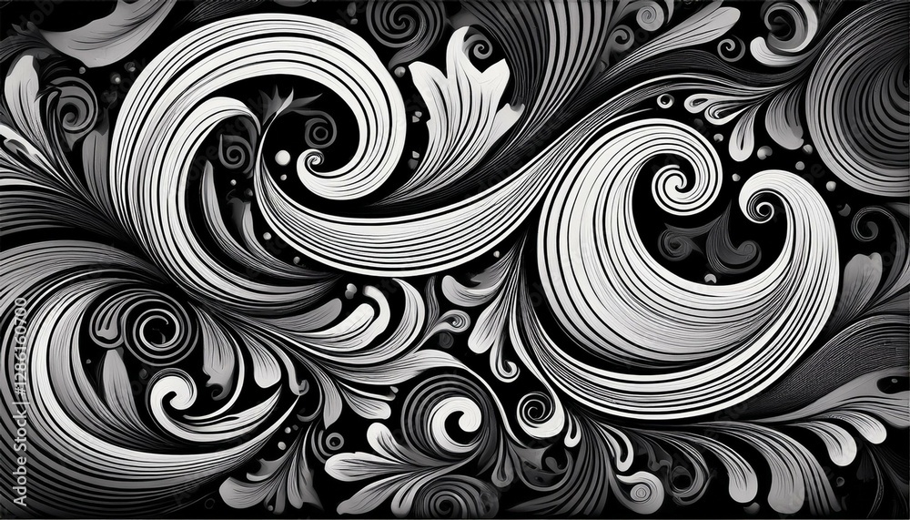 Obraz premium abstract black and white pattern featuring swirling lines and intricate designs ideal for background and decorative use
