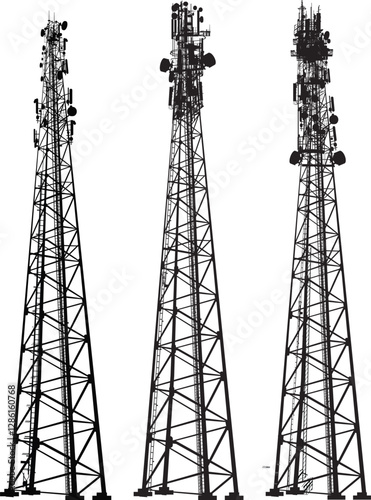group with three antenna tower silhouettes on white
