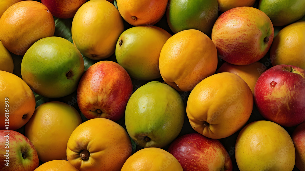 Fresh fruits and vegetables on the market with a variety of ripe, juicy, and healthy options like apples, oranges, pears, lemons, and more Fresh fruits and vegetables on the market with a variety of ripe, juicy, and healthy options like apples, oranges, pears, lemons, and more