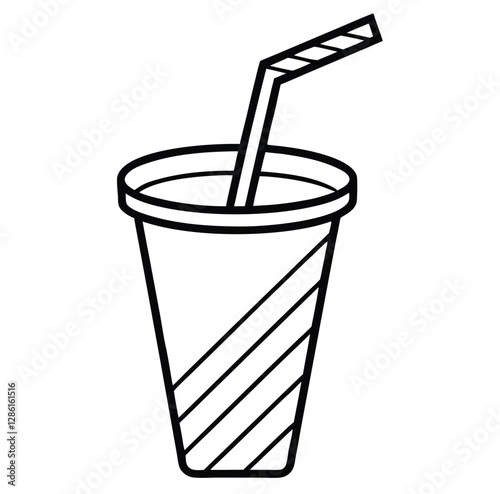 Cold white beverage in a glass with a straw vector illustration sketch freehand outline hand drawn sketchy line art icon sign 