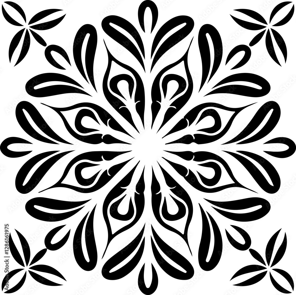 Fototapeta premium Mandala Stencil Vector Design, Intricate Mandala Stencil Art, Circular Mandala Stencil Vector, Decorative Mandala Template Design, Floral Mandala Stencil Vector, Traditional Mandala Vector Art, Abstra