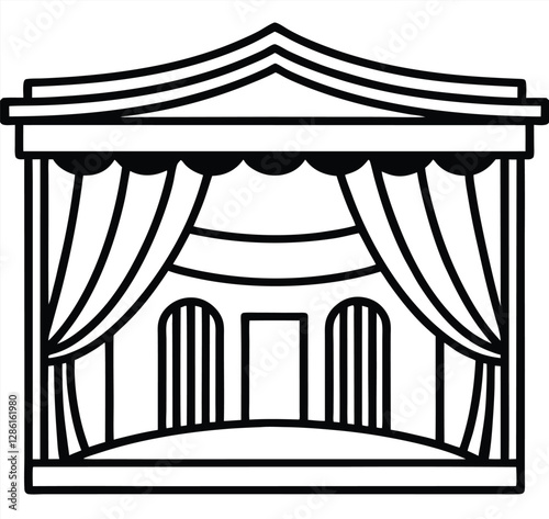 Red velvet theatre curtains frame a classic stage ready for a luxury performance line art icon sign sketch stock image minimalist line drawing vector illustration silhouette hand drawing design 