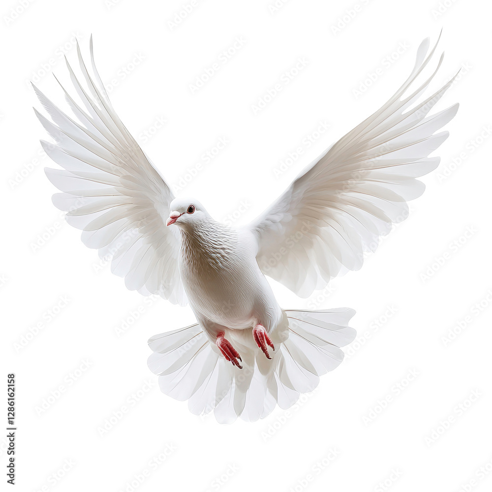 Obraz premium A Majestic White Dove flying on transparent background, Symbolizing Peace.