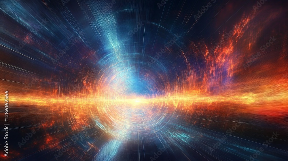 Fototapeta premium Abstract Fractal Tunnel Circular Composition, Blue and Orange Hues, Speed and Energy Concept, Digital Art Abstract, Fractal