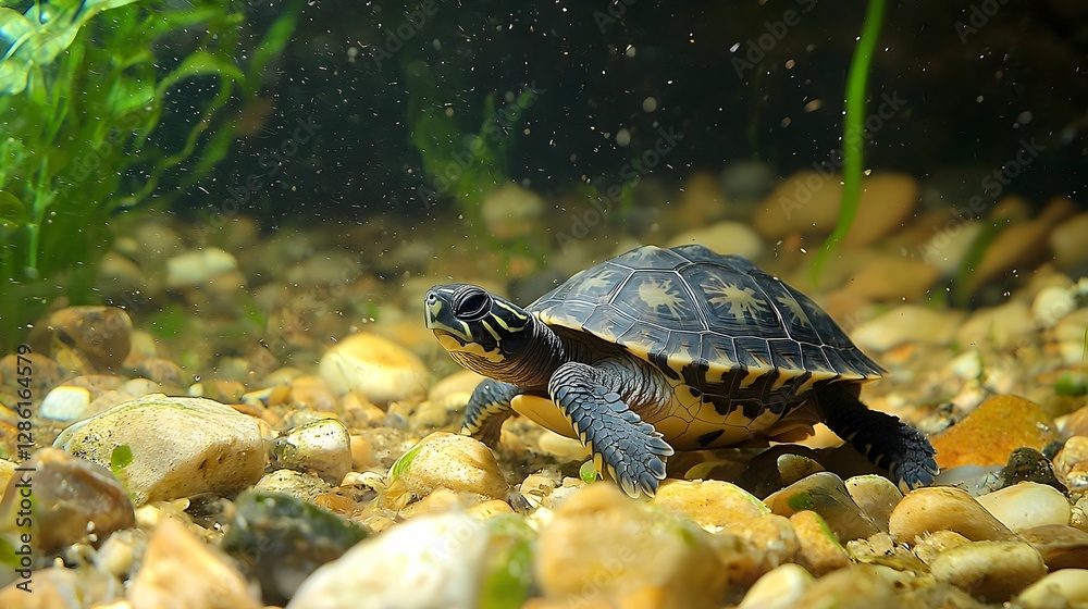 Majestic turtle gliding through the ocean depths Majestic turtle gliding through the ocean depths