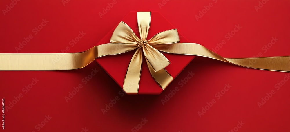 Red Hexagon Gift Box with Gold Bow 3D Render, Holiday Gift Concept, Minimalist Design Gift Box, 3D Render Red Hexagon Gift Box with Gold Bow 3D Render, Holiday Gift Concept, Minimalist Design Gift Box, 3D Render