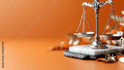 The Balanced Scales of Justice Against an Orange Background