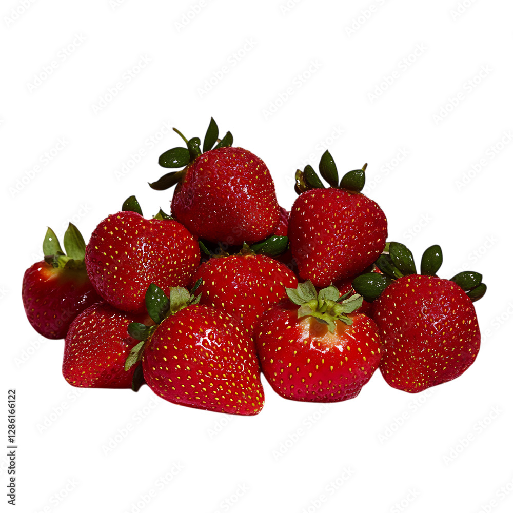 A Heap of Ripe Strawberries with Glossy Finish Isolated on Transparent Background A Heap of Ripe Strawberries with Glossy Finish Isolated on Transparent Background
