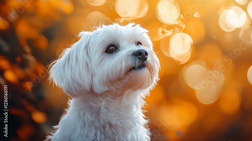 Adorable Maltese Dog in Autumn Bokeh