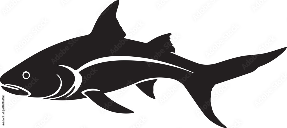 Fototapeta premium A black and white logo type fish silhouette design - fish icon design
