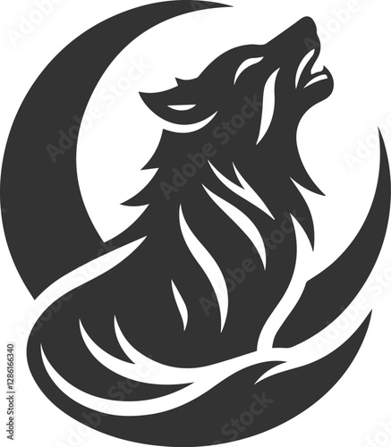 A wolf howling with a crescent moon behind it animal silhouette vector