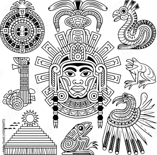 Mayan Jaguar Art Vector, Ancient Mayan Jaguar Illustration, Mayan Jaguar Symbol Design, Tribal Jaguar Mayan Style, Jaguar Totem Mayan Art, Mayan Jaguar Head Vector, Aztec Mayan Jaguar Element, Mayan C