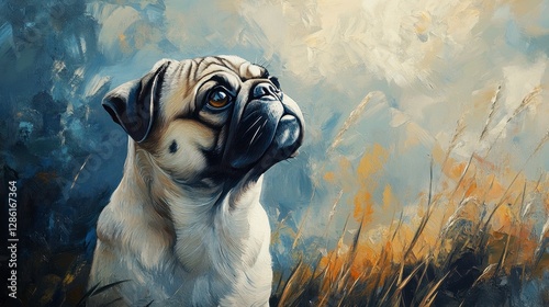 Majestic Pug Dog Painting  Artistic Canine Portrait photo