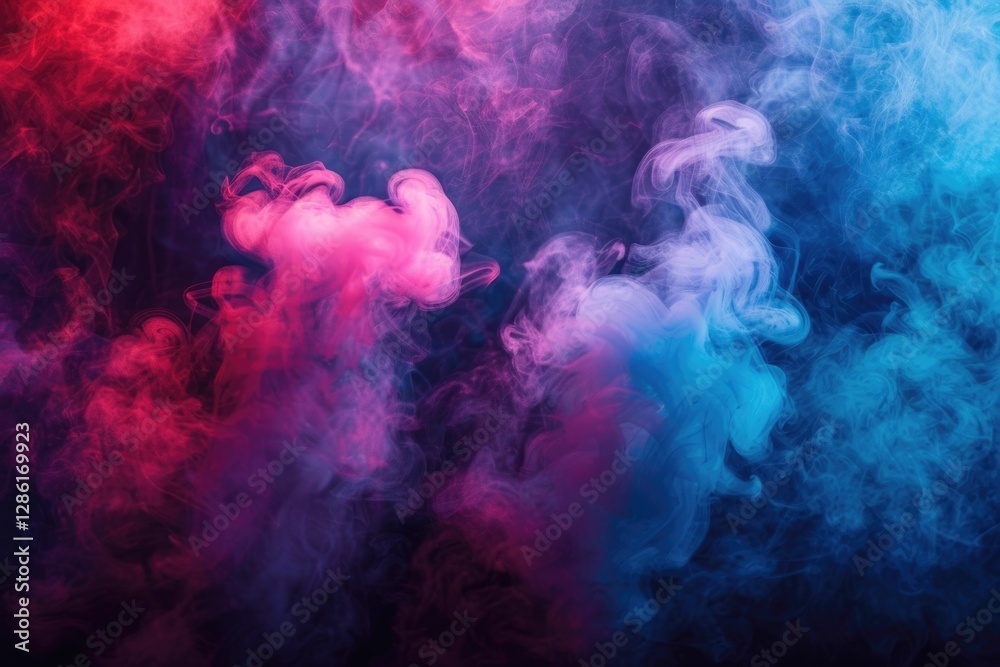 Abstract background with vibrant pink and blue smoke swirling in a dark setting. Abstract background with vibrant pink and blue smoke swirling in a dark setting.