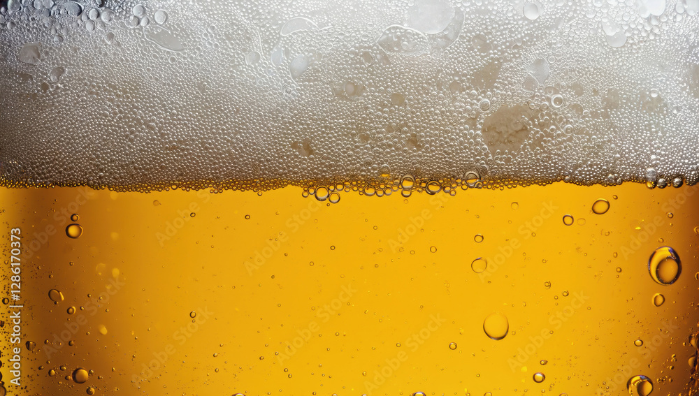 Close-Up of Golden Beer with Foamy Head and Rising Bubbles in a Glass Close-Up of Golden Beer with Foamy Head and Rising Bubbles in a Glass