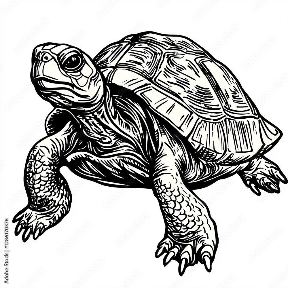 Fototapeta premium Turtle Shell Monochrome Vector Art, Isolated on White for Wildlife Branding (カメの甲羅)